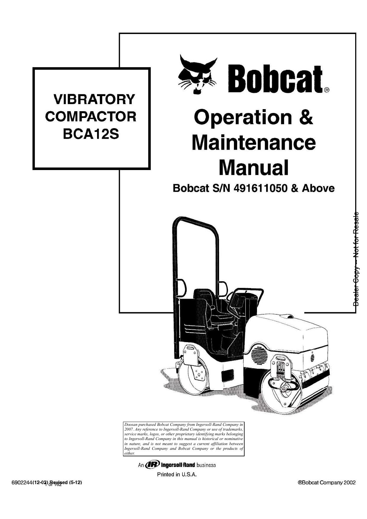 BCA12S VIBRATORY COMPACTOR Operation & Maintenance Manual Bobcat